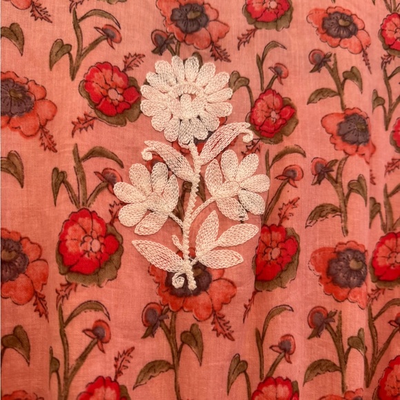 Pink Floral Embroidered Dress with Cream Lace Detail Size XL- cottagecore - Picture 12 of 15